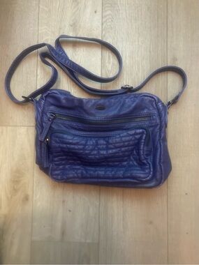 Cargo Purple Leather Quilted Front-Zip Shoulder Bag